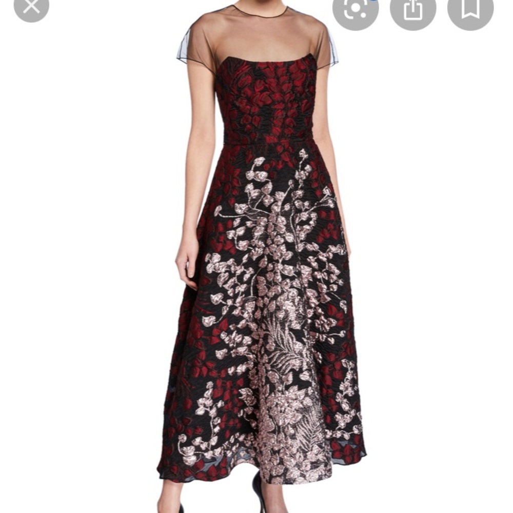 Lela RoseOrganza-Bodice Illusion Tea Length Dress